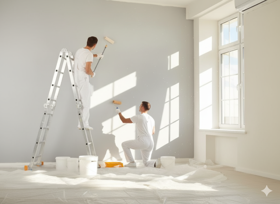 Painter finishing an interior wall